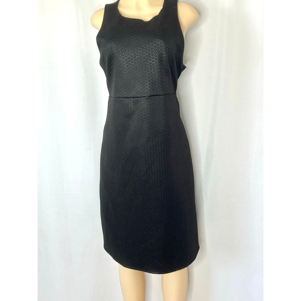Handmade Black Textured Dress Sleeveless Minimalist Midi Honeycomb Pattern
